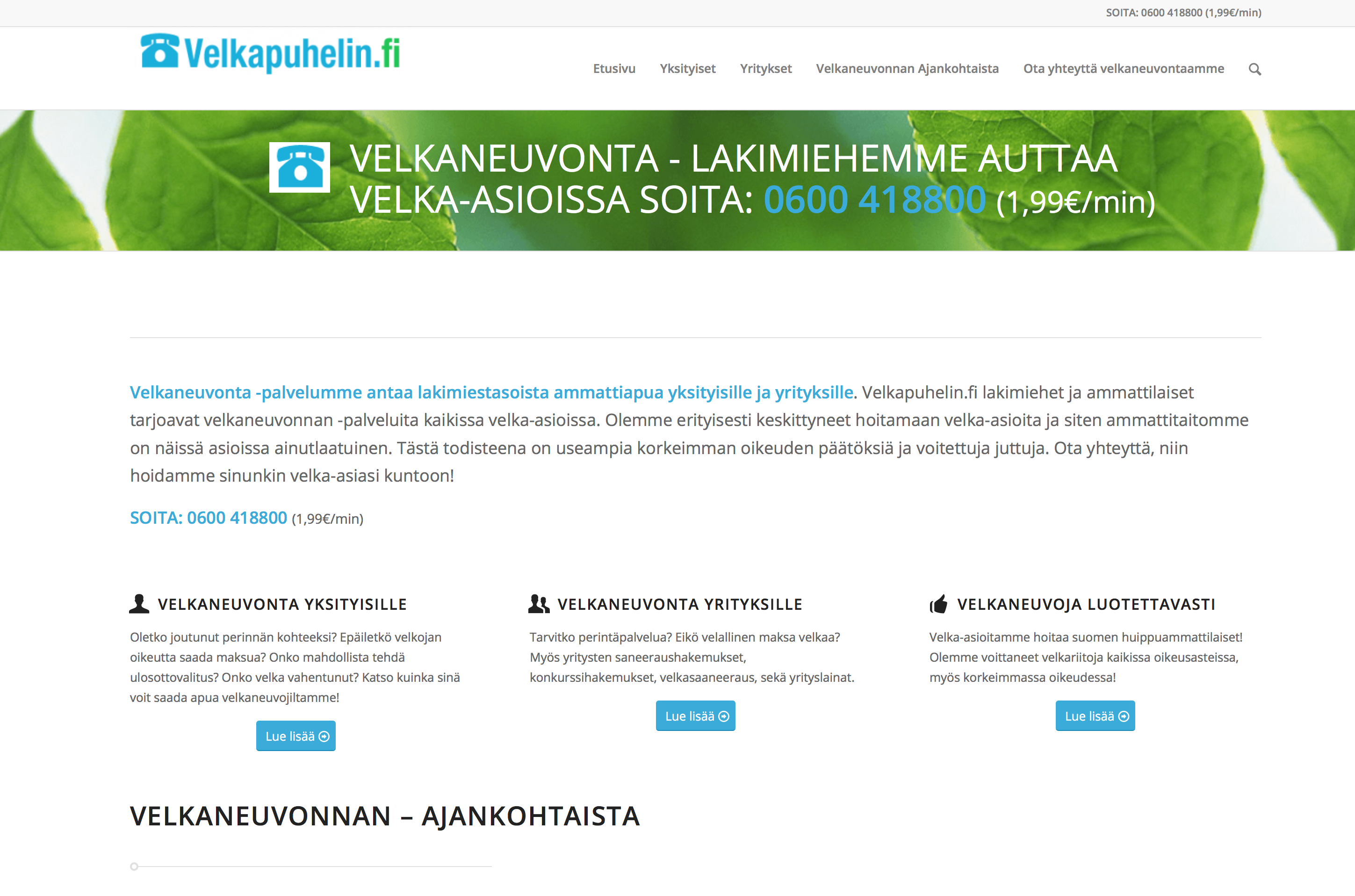 Velkapuhelin.fi sivusto